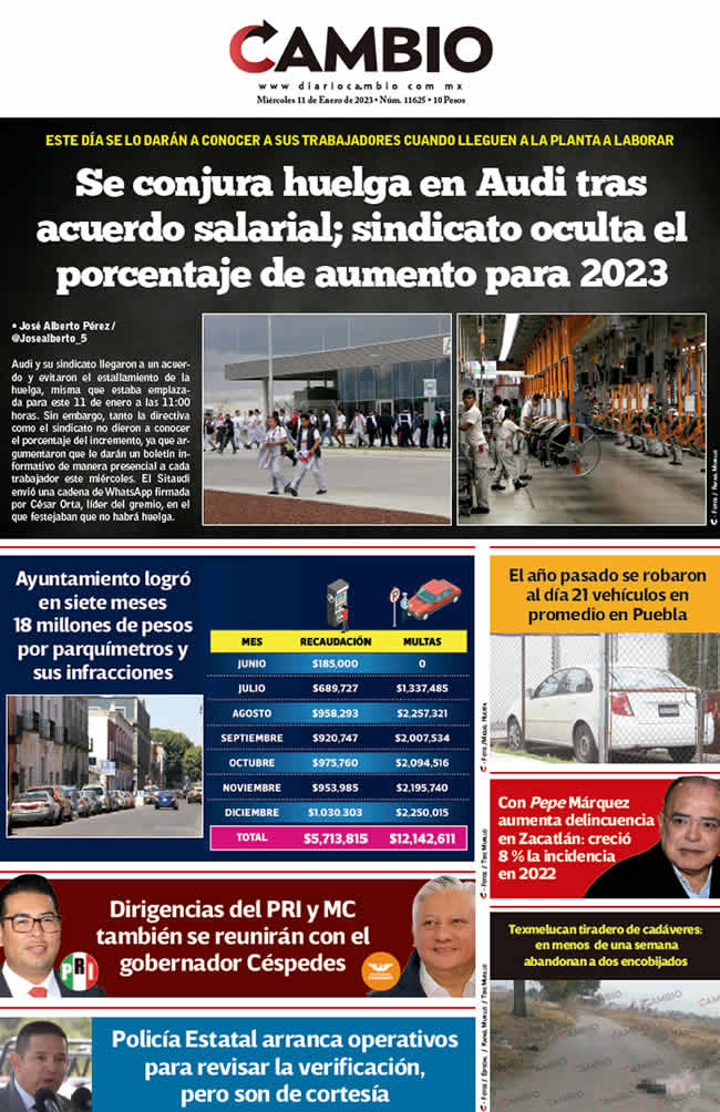 Diario Cambio - Portada del 11 de Enero de 2023
