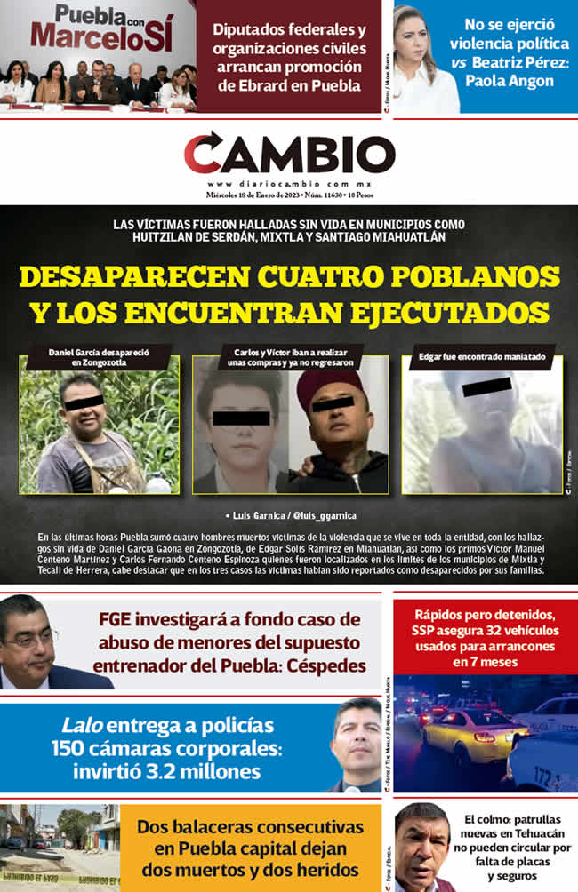 Diario Cambio - Portada del 18 de Enero de 2023