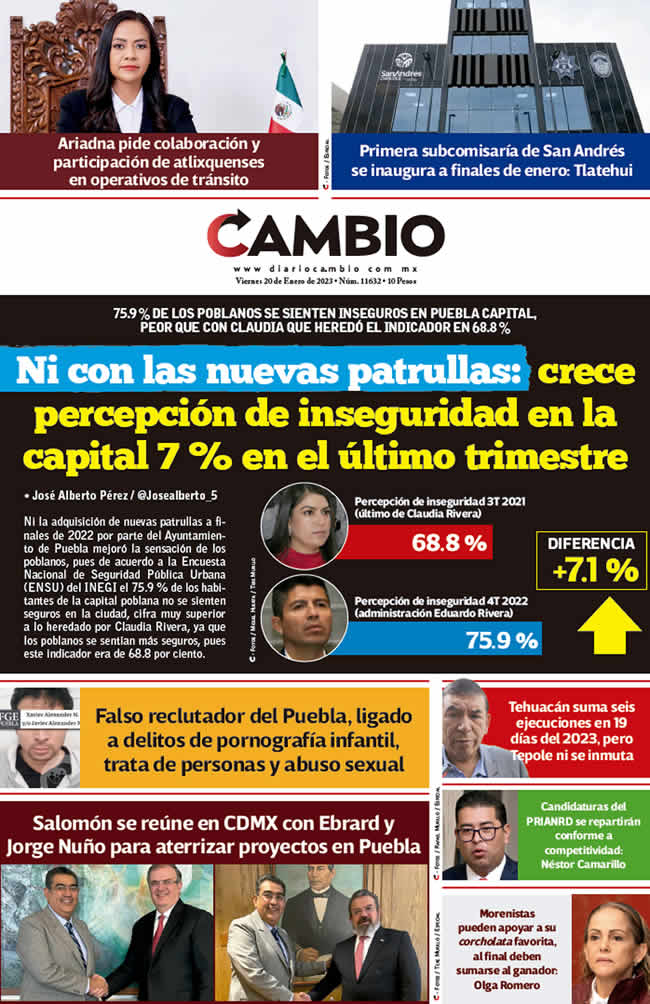 Diario Cambio - Portada del 20 de Enero de 2023