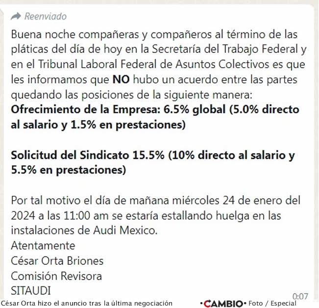 estalla primera huelga planta audi no logro acuerdo incremento salarial cesar orta