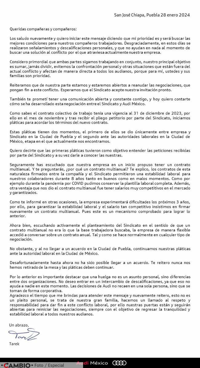 comunicado audi tarek mashhour
