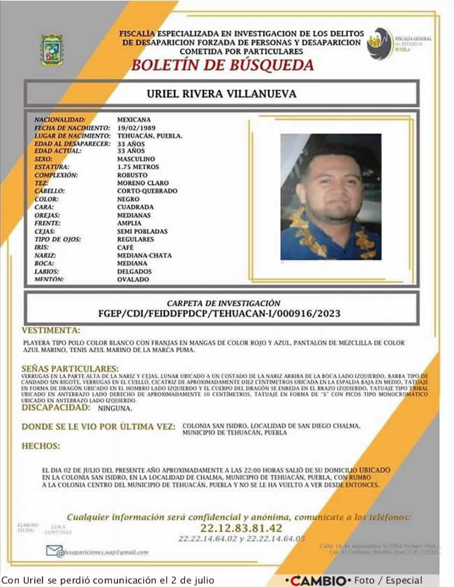 desaparecidos puebla principios julio 2023 uriel rivera