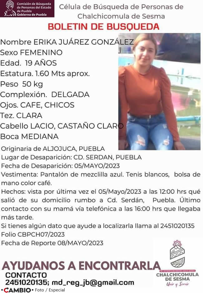 erika juarez desaparecida hace 6 meses ciudad serdan boletin busqueda