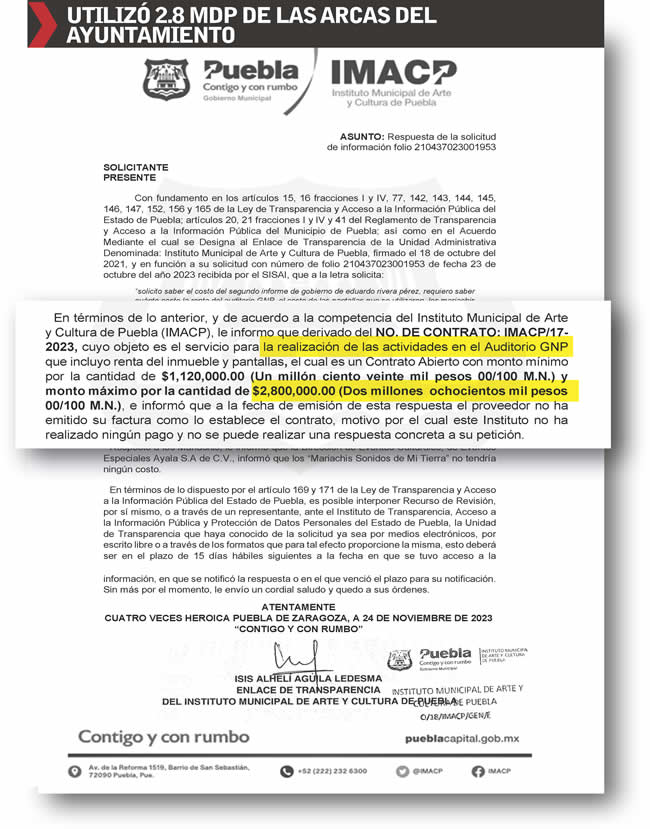 pago ayuntamiento puebla 2 8 millones destape eduardo rivera solicitud informacion