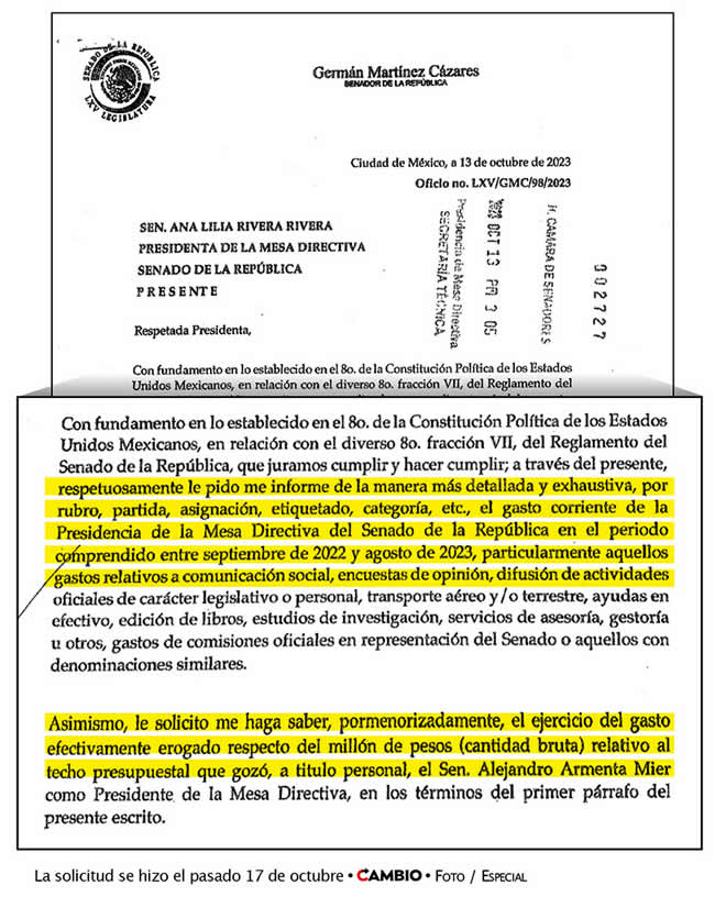 solicitud informacion gastos alejandro armenta german martinez