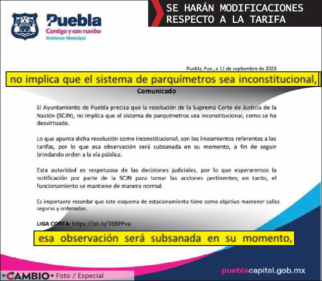 declaran anticonstitucional cobro parquimetros puebla comunicado