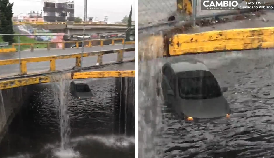 ¡Cálmate Tláloc! Cochecito se queda varado abajo del puente de la BUAP (VIDEO)