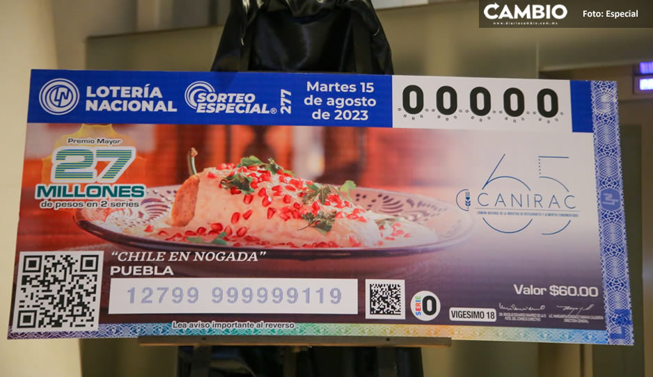 Sergio Salomón presenta el “cachito” de lotería con la imagen del Chile en Nogada