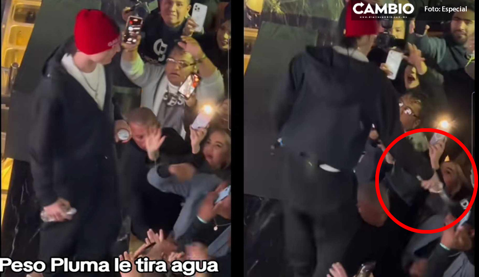 &iexcl;Pasado de lanza! Peso Pluma le tira botella de agua a fan durante concierto (VIDEO)