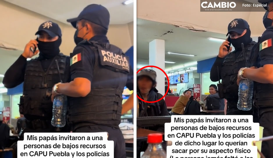 ¡Qué poca! Policías discriminan a indigente que familia invitó a comer en restaurante de la CAPU (VIDEO)