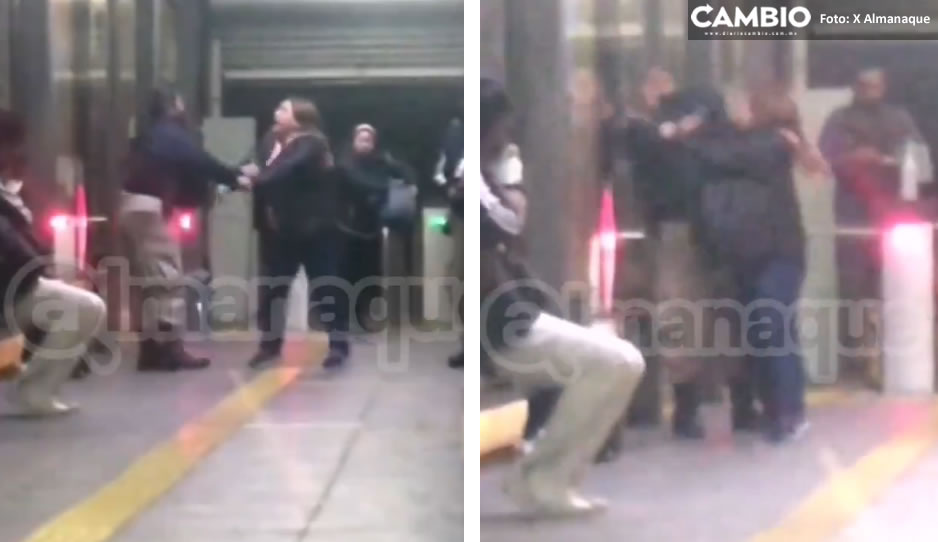 VIDEO: Se agarran del ‘chongo’ pasajera y guardia en paradero del RUTA