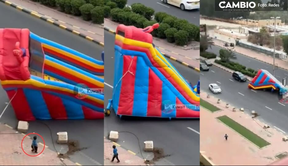 ¡Qué miedo! Inflable con niños sale volando y aterriza en carretera (VIDEO)