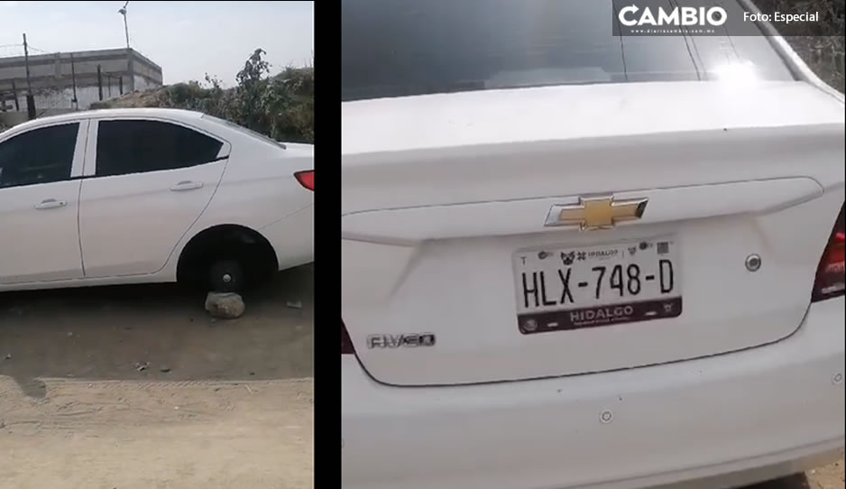 Tierra de nadie; abandonan auto desvalijado en campo de San Pablo Xochimehuacan (VIDEO)