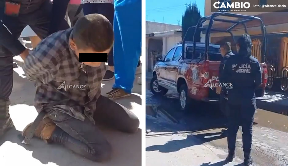 VIDEO: Rescatan a supuesto robachicos de ser linchado en barrio de Amozoc