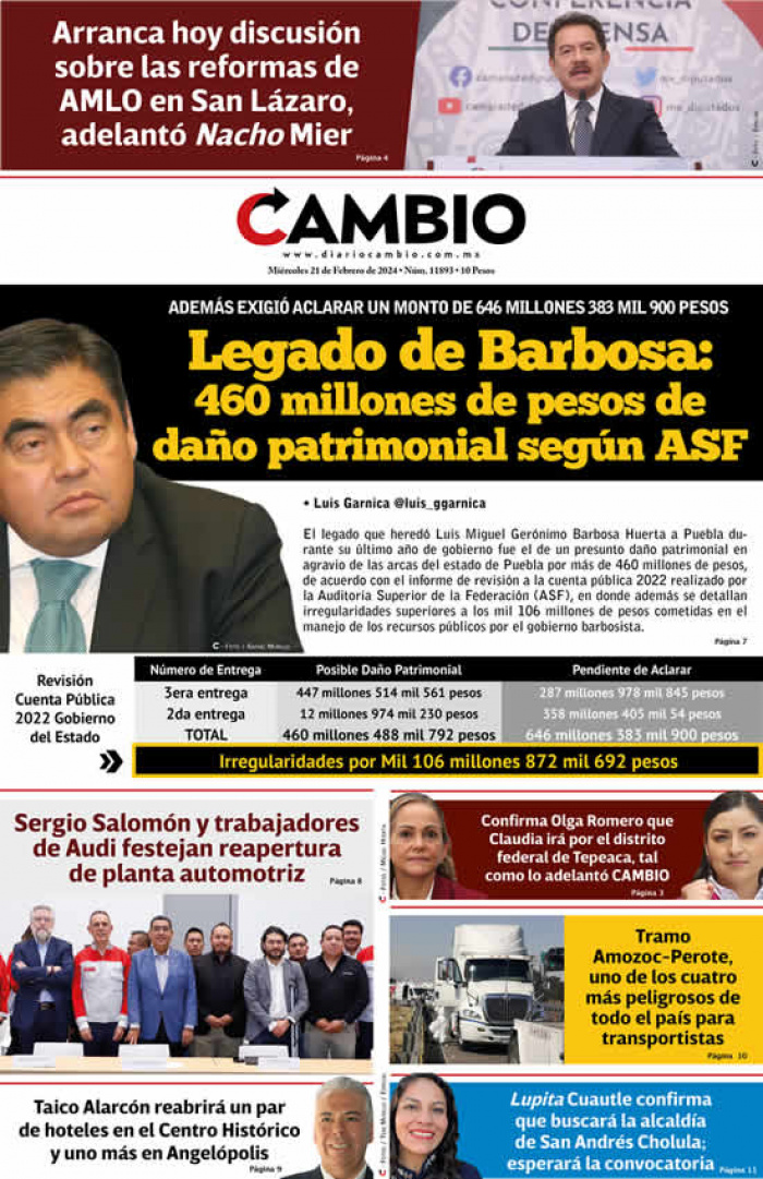 Legado de Barbosa: 460 millones de pesos de daño patrimonial según ASF
