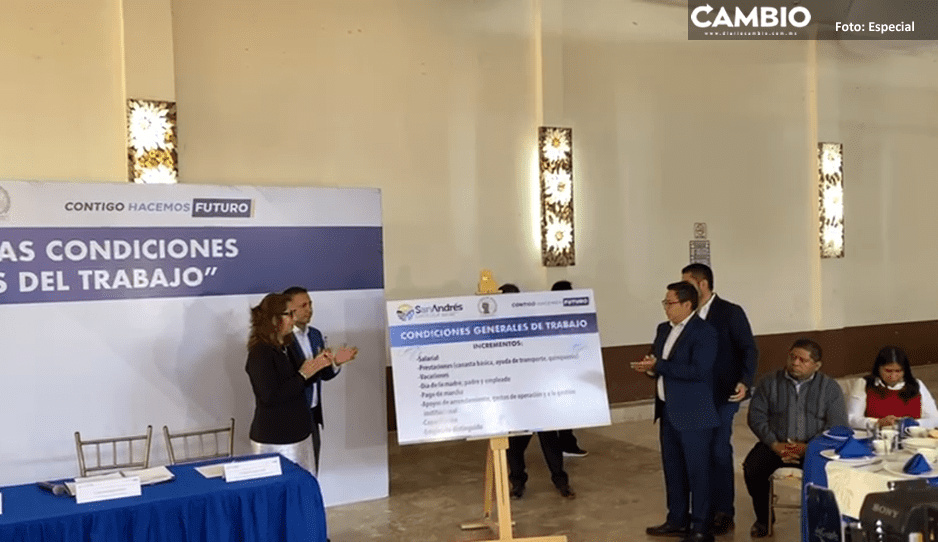 Acuerdan aumento salarial de 5% a trabajadores de Ayuntamiento de San Andrés Cholula (VIDEO)