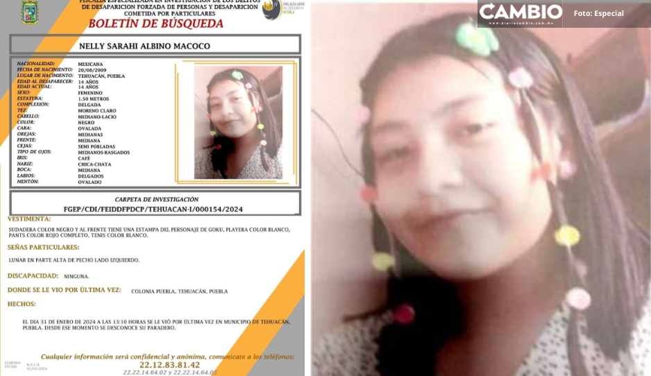 ¡Ayúdala a regresar a casa! Desaparece Nelly Sarahi Albino de 14 años en Tehuacán