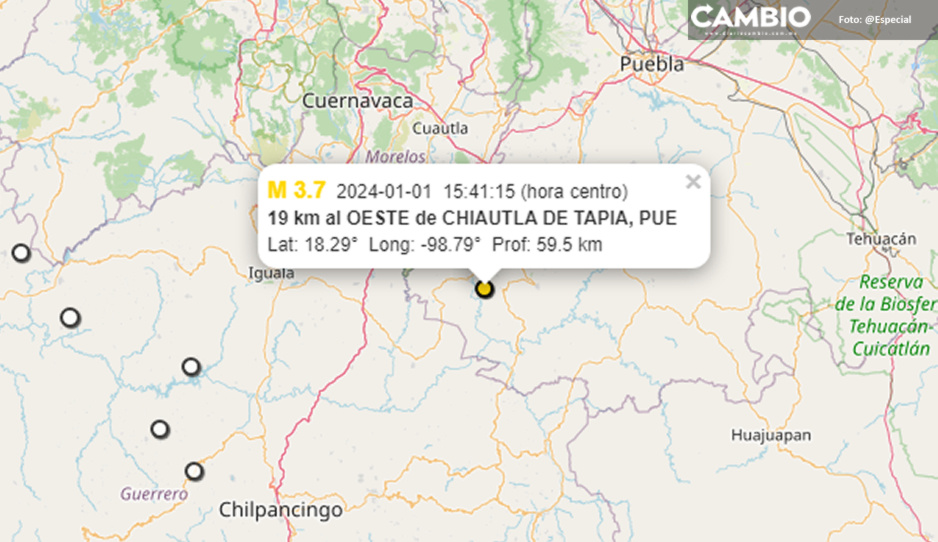 Chiautla de Tapia reporta el primer sismo del 2024 en Puebla