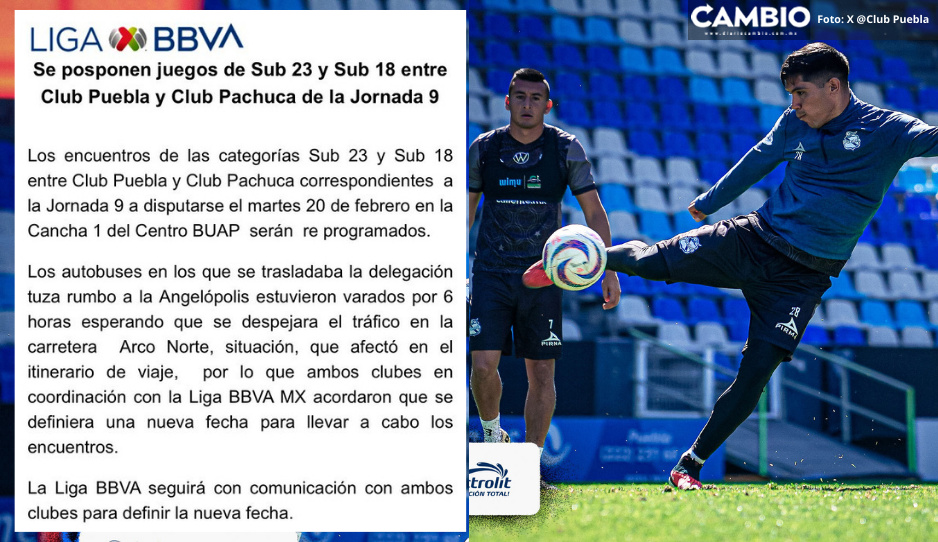 ¡Cuántos más! Cancelan partidos del Club Puebla vs Pachuca de la Sub 23 y Sub 18