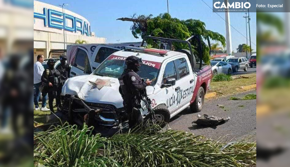 ¡Otra de policías! Patrulla se estampa contra palmera en Bulevar Forjadores (VIDEO)