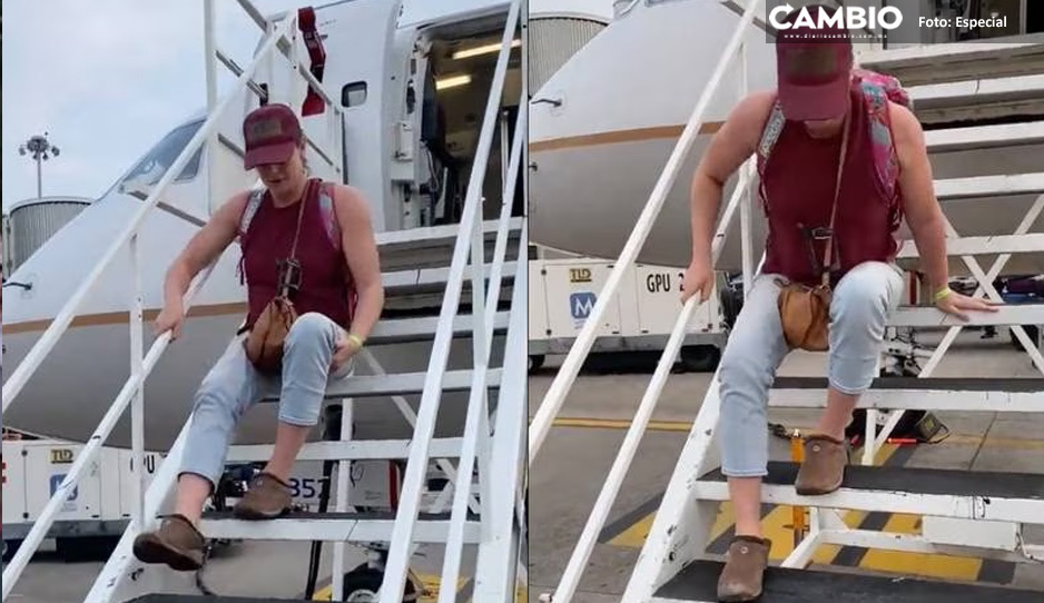 Triatleta paralímpica se arrastra para bajar del avión por falta de rampa en Aeropuerto de Veracruz (VIDEO)