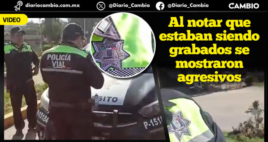 Exhiben a elementos de tránsito de Texmelucan usando uniformes de otros municipios extorsionando a un ciudadano