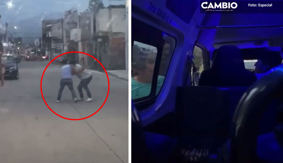 ¡Hay tiro! Choferes del transporte público se agarran a golpes en Texmelucan (VIDEO)