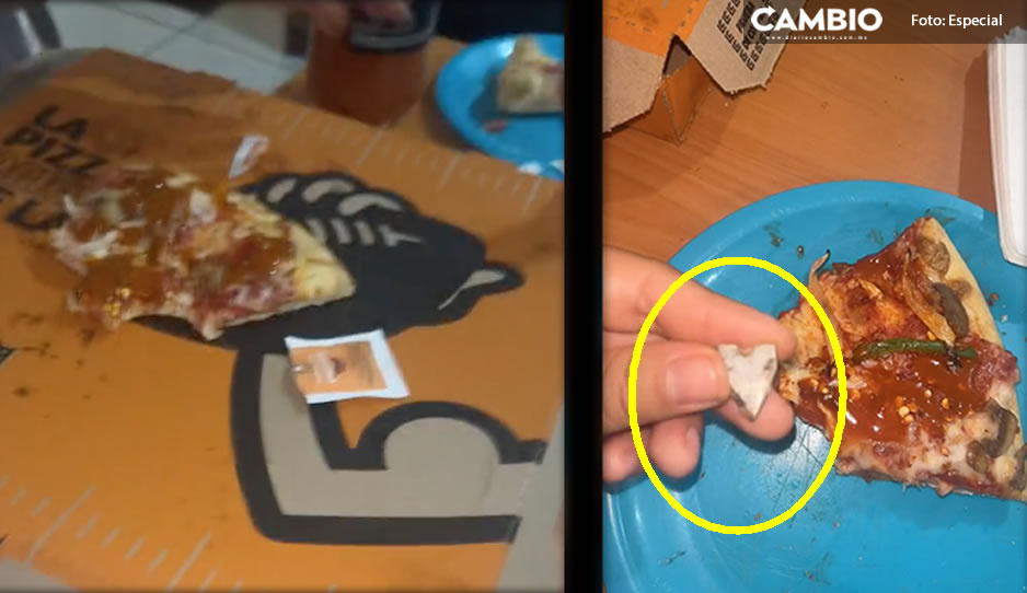 ¡Wakala! Exhiben trozo de metal en una pizza de Little Caesars (VIDEO)