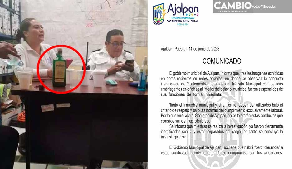 ¡Por borrachos! Separan a policías de Ajalpan tras exhibirlos tomando alcohol en horario laboral