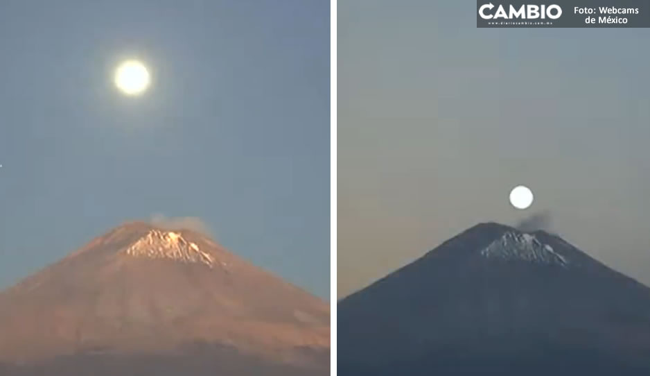 VIDEO: ¡Canasta perfecta! Así la luna se “escondió” en el cráter del Popocatépetl