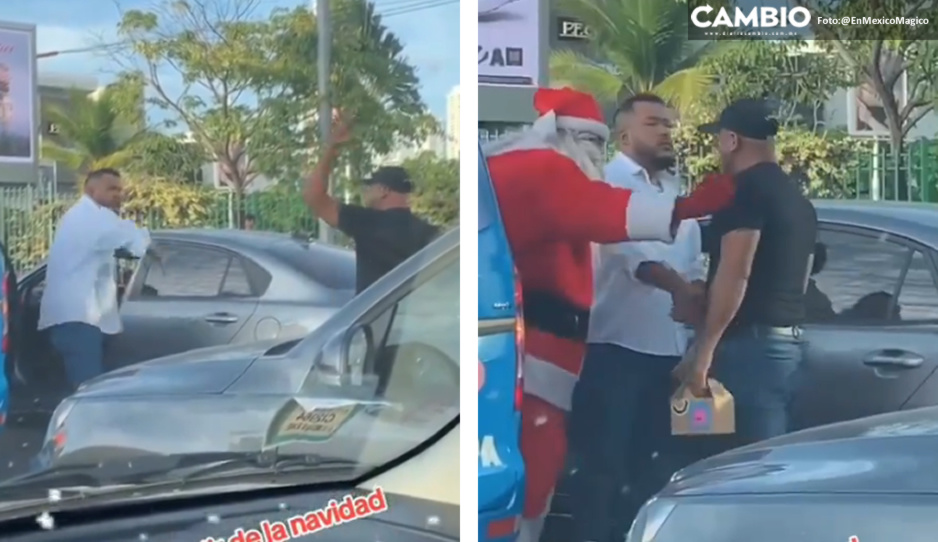VIDEO: Santa Claus evita pelea a golpes entre conductores en pleno tráfico