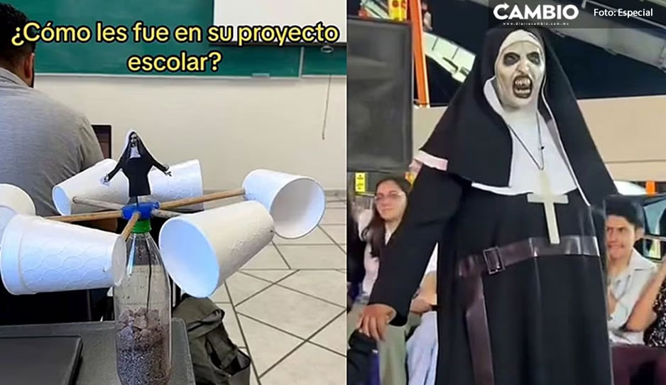 ¡Se la rifó! Alumno se inspira en “Monja viral de TikTok” para proyecto escolar y esto es lo que pasó (VIDEO)