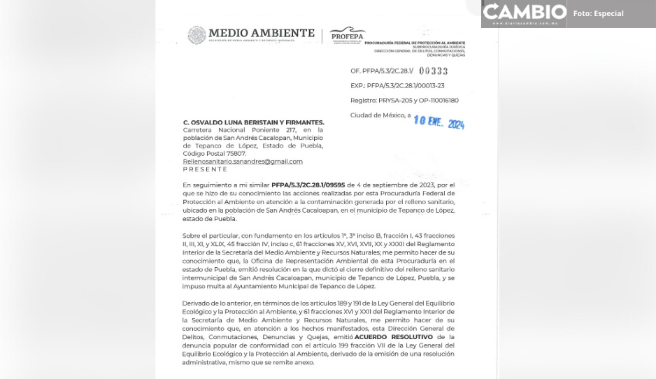 Impone Profepa multa de más de 5 millones al ayuntamiento de Tepanco por relleno sanitario