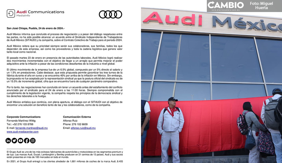 Audi confirma que seguirá negociando con SITAUDI para levantar huelga