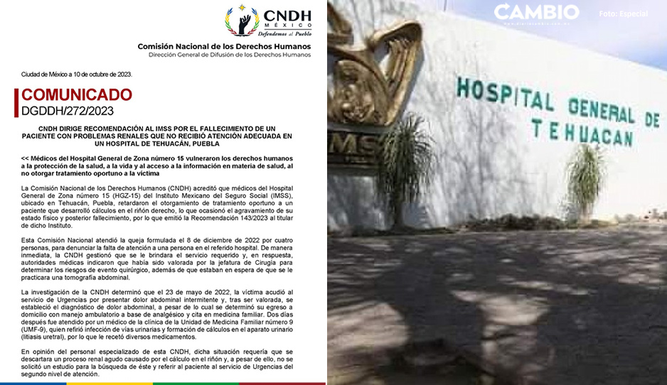 CNDH emite recomendaciones a clínica 15 IMSS Tehuacán por negligencia médica