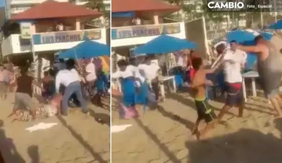 ¡Con sillas y palos! Turistas pelean con comerciantes en playa de Acapulco (VIDEO)