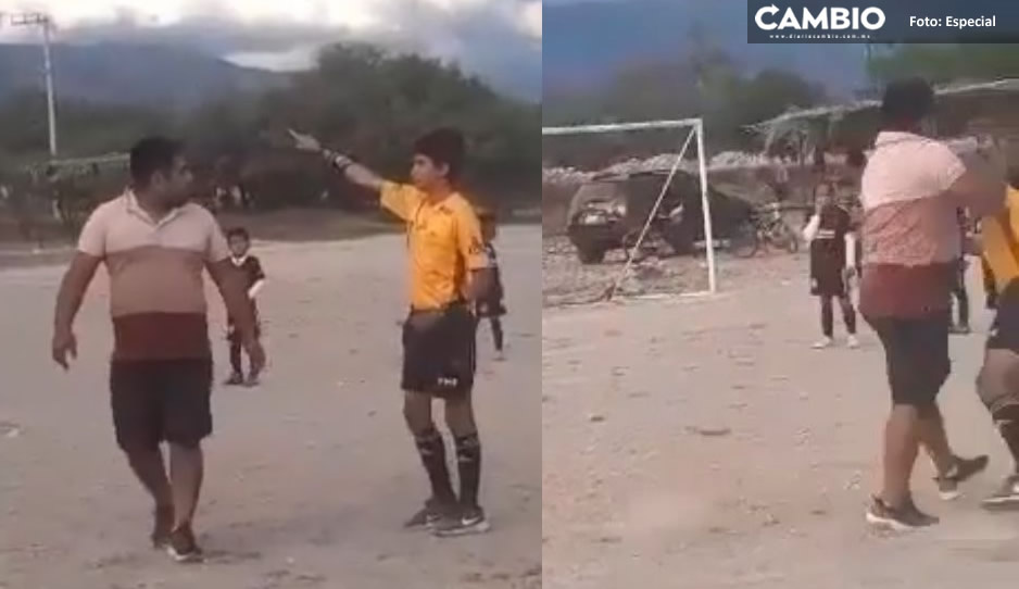 VIDEO: Hombre invade partido de futbol infantil y golpea al árbitro en Tehuacán