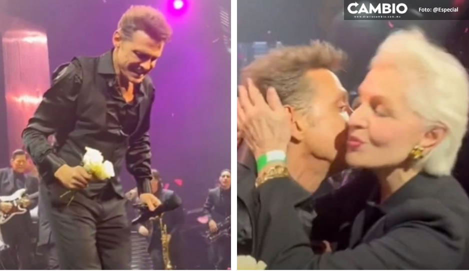 ¡Galán! Luis Miguel besa a la diseñadora Carolina Herrera durante su concierto (VIDEO)