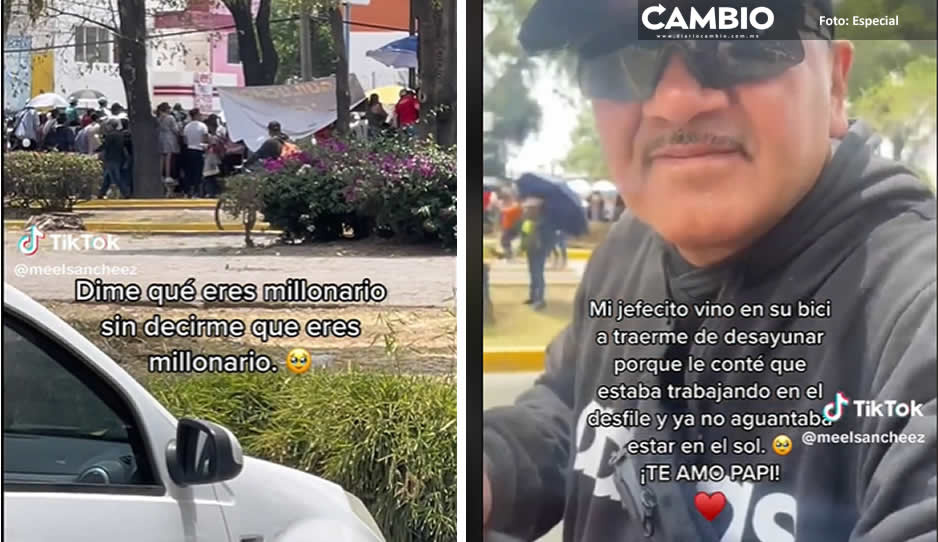¡Amor de padre! Así le llevó el desayuno a su hija en bici durante el Desfile del 5 de Mayo (VIDEO)