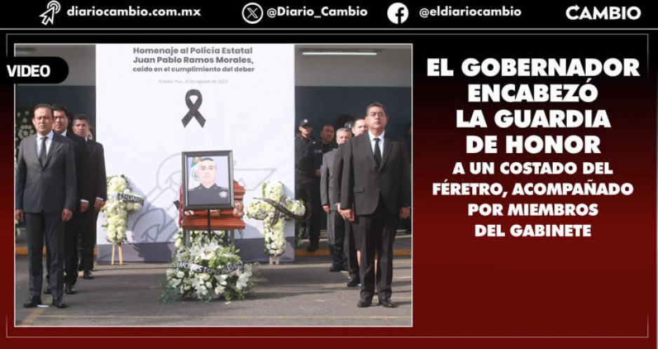 Sergio Salomón encabezó homenaje a policía caído en cumplimiento de su deber en Xoxtla