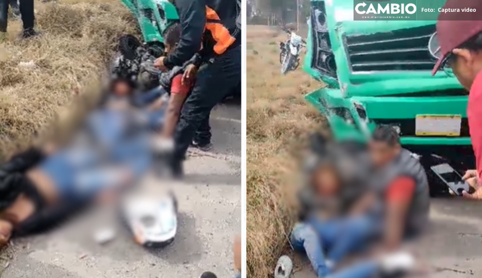 Choque entre camión de pasajeros y moto deja tres heridos en la México-Puebla (VIDEO)