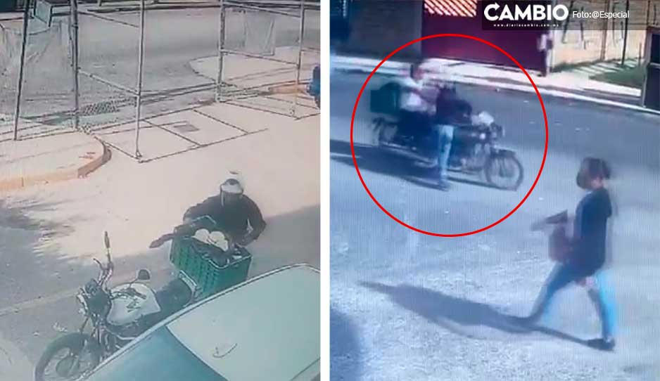 VIDEO: Motoladrón finge ser repartidor de tortillas para robar en Mateo de Regil