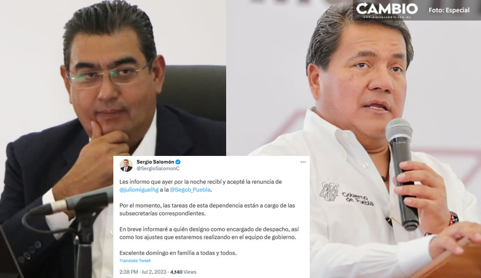 Informa Sergio Salomón que ayer aceptó la renuncia de Julio Huerta a la Segob Puebla