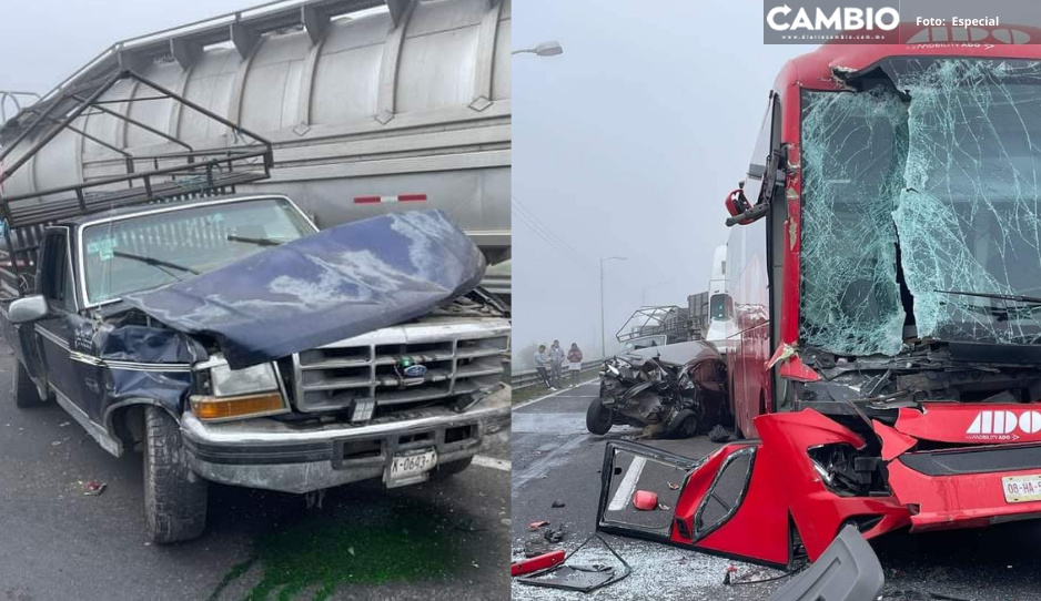 ¡Toma precauciones! Carambola múltiple sobre la Puebla-Córdoba provoca tráfico intenso
