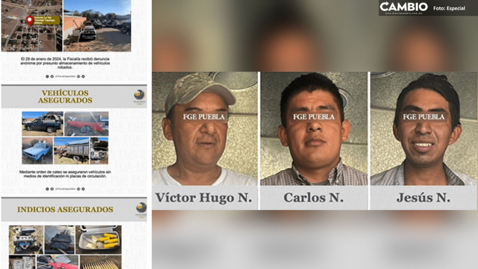 Desmantela Fiscalía banda dedicada al robo de vehículos en Atlixco