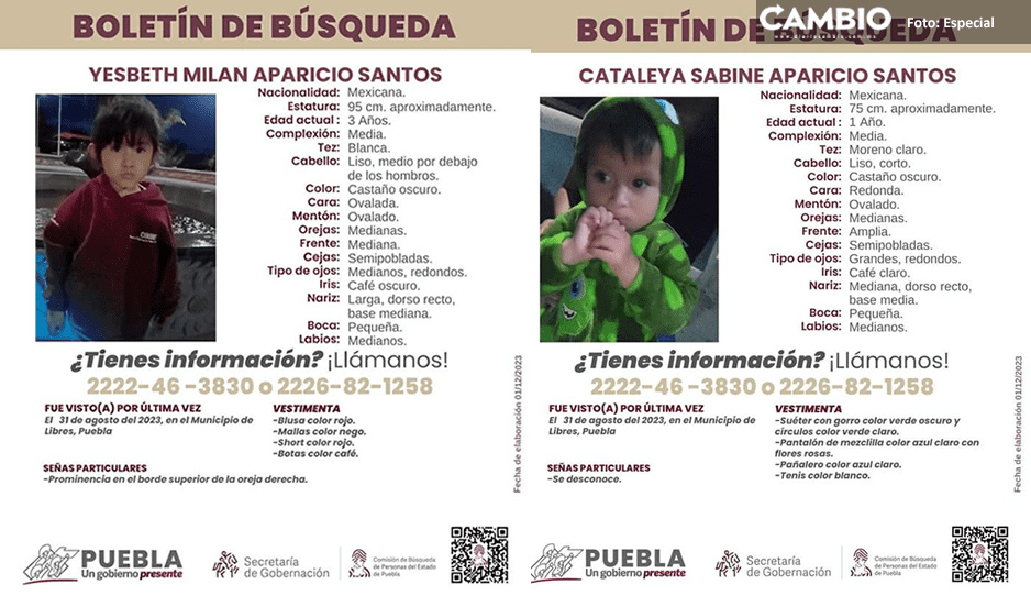 Los hermanitos Yesbeth y Cataleya Aparicio Santos desaparecieron en Libres ¡Ayuda a localizarlos!