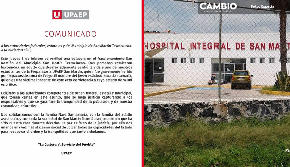 Adolescente lesionado durante balacera en Texmelucan es estudiante de la UPAEP