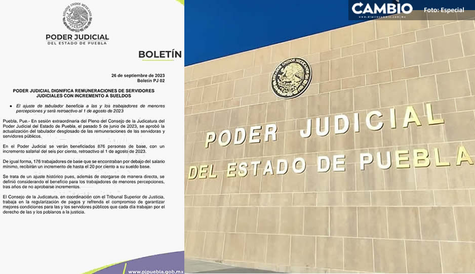 Aprueban incremento de sueldos a trabajadores en el Poder Judicial de Puebla