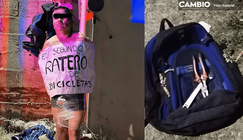 Justicieros amarran a un poste a ladrón y lo exhiben en Cholula