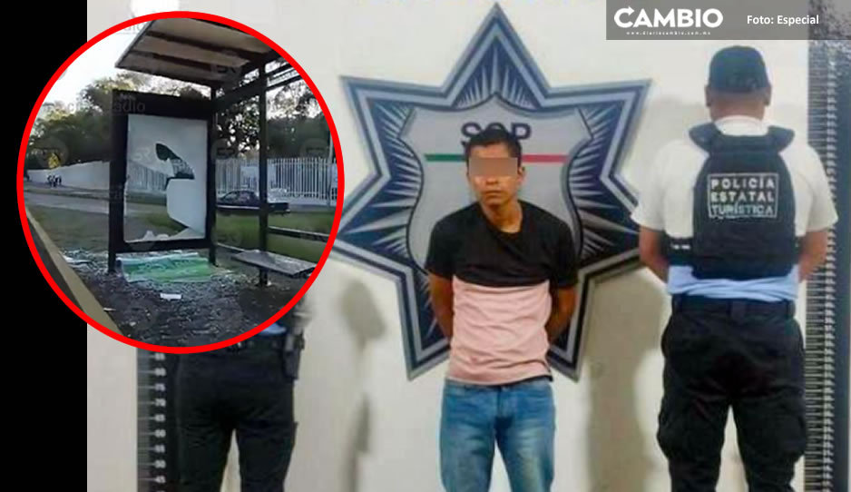 ¡Por destructor! Lo detienen tras destrozar paradero del CENHCH en Bulevar 5 de Mayo (VIDEO)